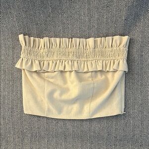 Linen Ruffled Cream Strapless Top, US Women’s Small